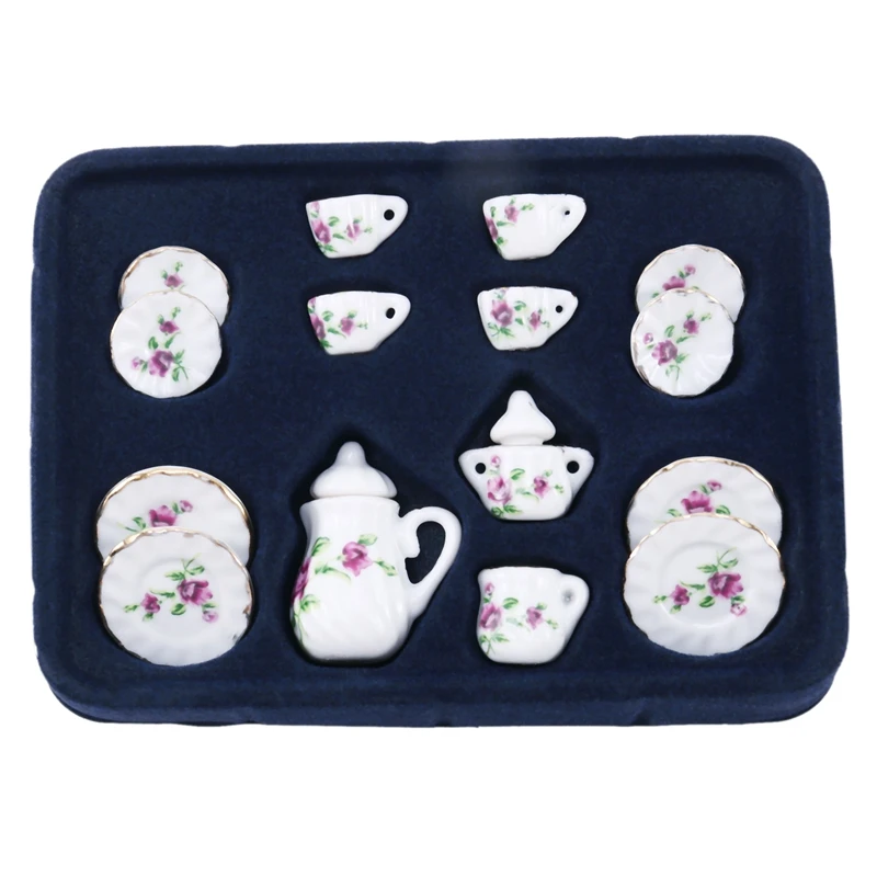 

1/12 Миниатюрный фарфоровый кукольный домик, чайный сервиз, тарелка, чашка, тарелка с красными пионами