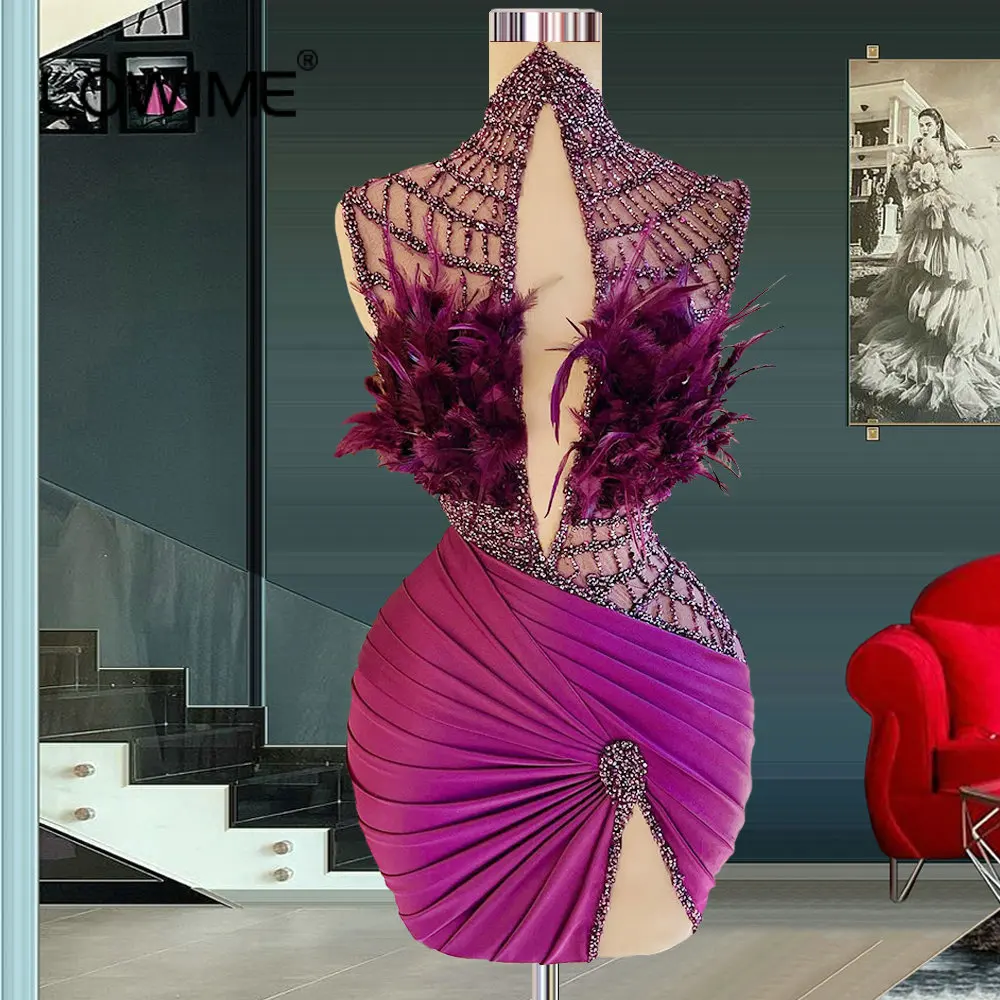 Сексуальные фиолетовые короткие платья русалки с высокой горловиной для
