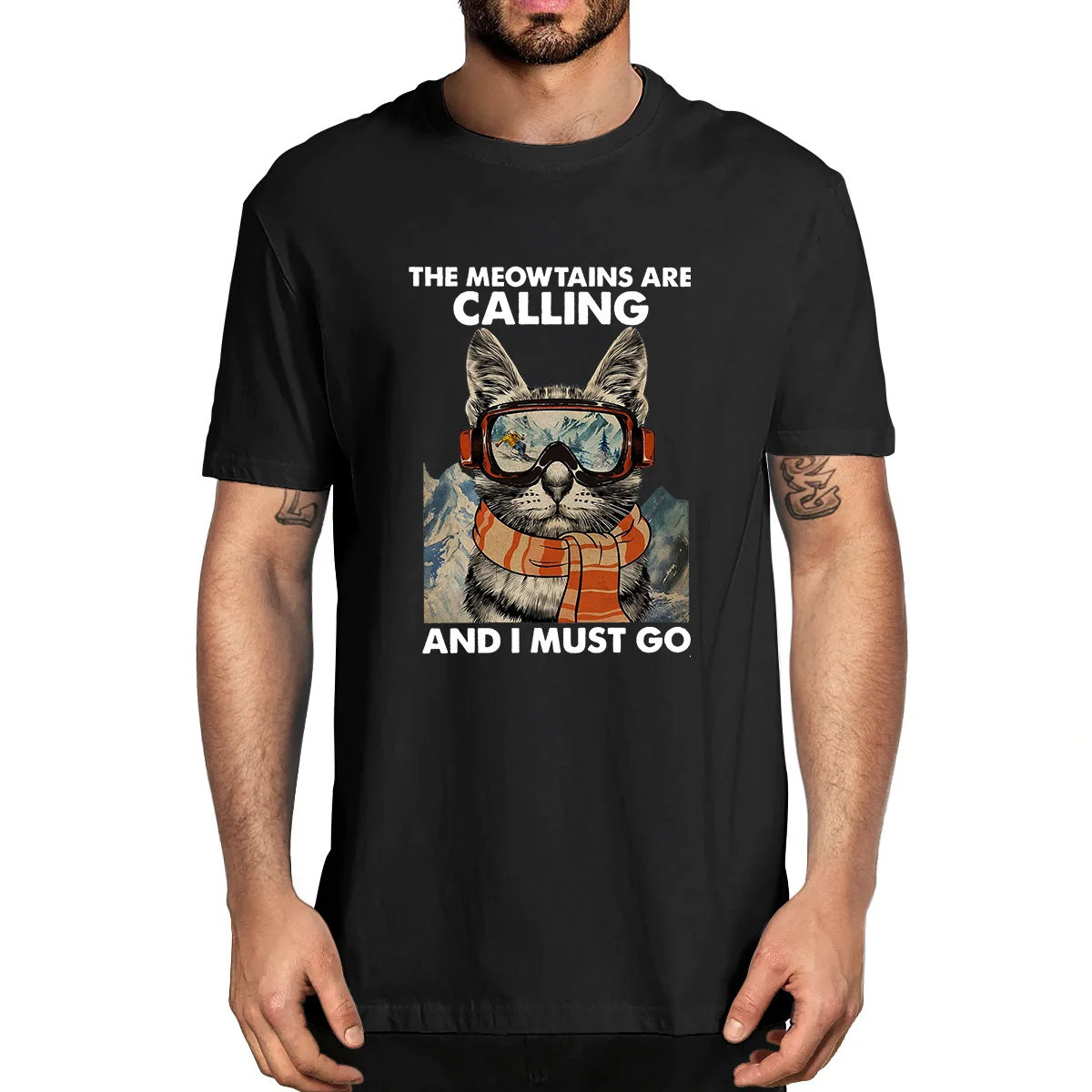 

Ski Skier Skiing Cat Lovers The Meowtains Are Calling And I Must Go Men's 100% Cotton Novelty T-Shirt Unisex Humor Streetwear