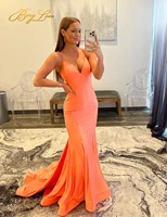berylove orange satin prom dresses 2022 spaghetti strap sexy mermaid evening dresses backless long prom dress girl party dresses