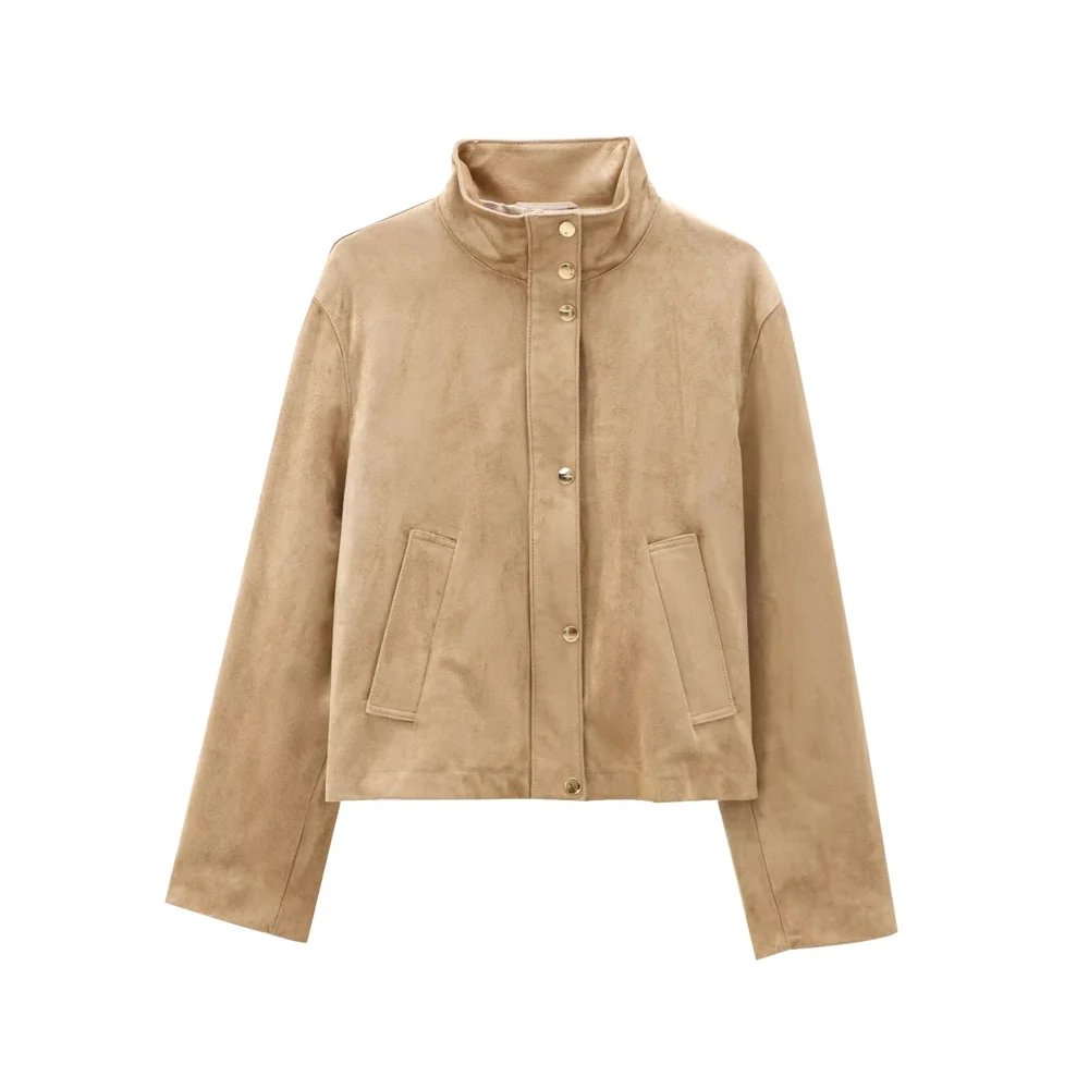 Куртка женская повседневная с длинным рукавом и высоким воротником