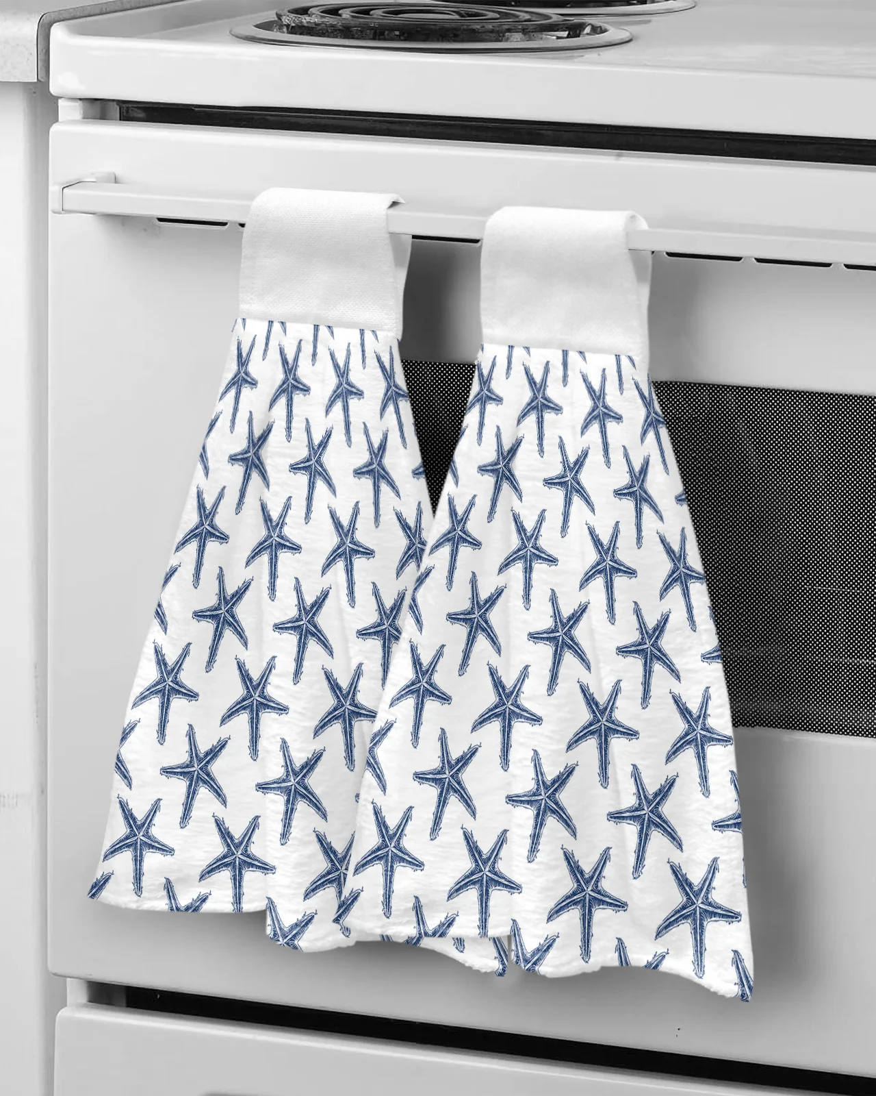 

Starfish Textured Navy Blue Hand Towel Microfiber Hanging Wipes Cloth Cleaning Towel Bathroom Kitchen Tools Accessories
