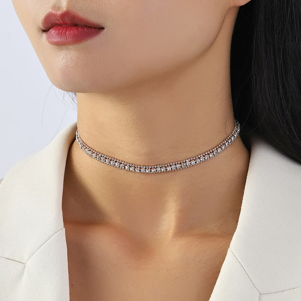 

Elegant Trendy Geometric Crystal Choker Necklaces for Women Bridal Wedding Clavicle Chain Necklaces Statements Jewelry Gift