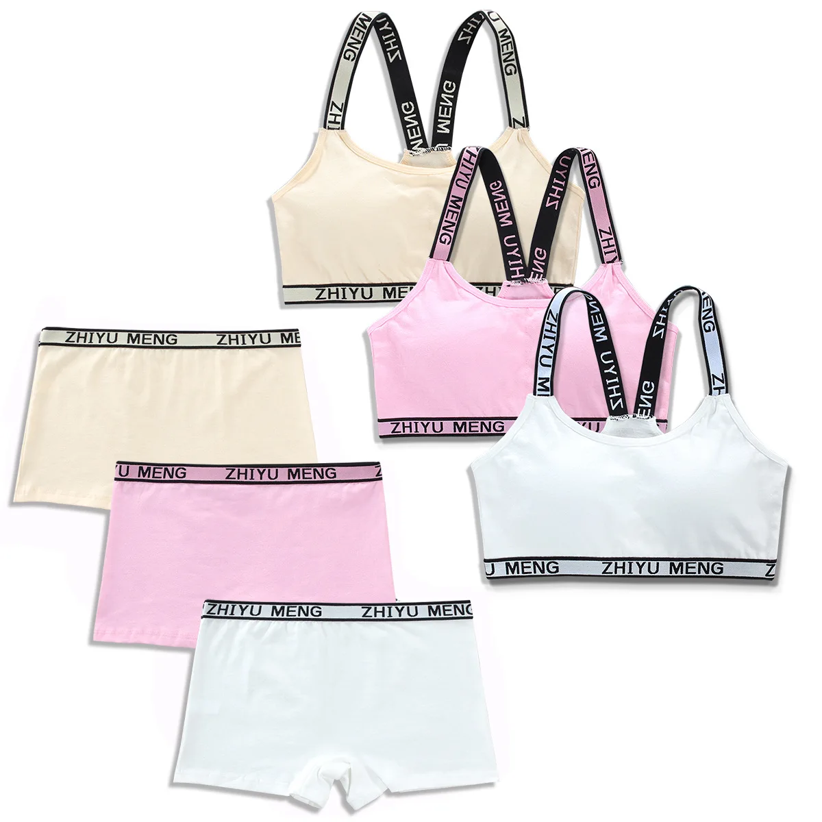 

Teen Girls Underwear Soft Padded Cotton Letter Print Bra Set Yoga Sports Running Free Size