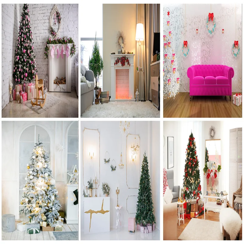 

Christmas Theme Photography Background Fireplace Christmas tree Children Portrait Backdrops For Photo Studio Props 211110 HS-18