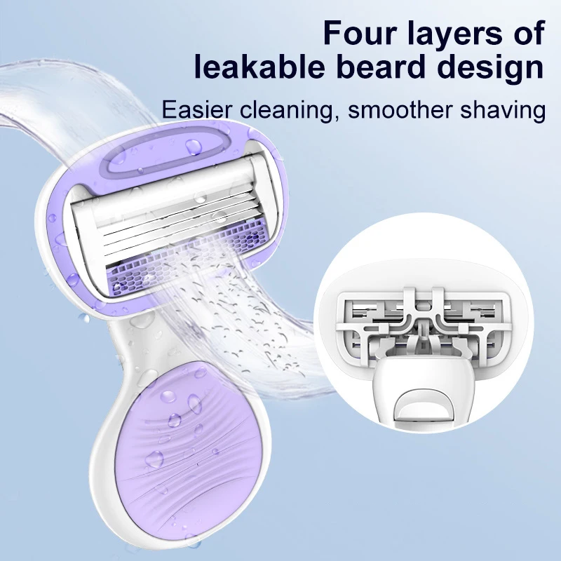 Mini Women Razor for Hair Removal Safety Shaving 4 Layers Blade with Floating Cutter Head Built-in Soap Bar Bikini Underarm
