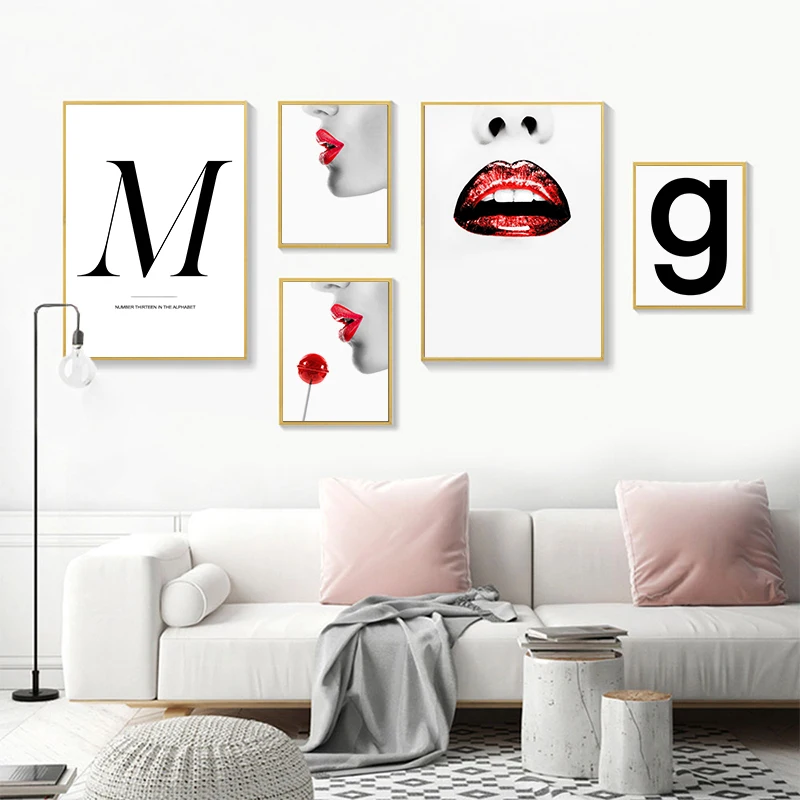 

Fashion Lady Quotes Poster Woman Red Lip Makeup Nordic Canvas Art Print Painting Wall Picture Modern Salon Girl Room Home Decor