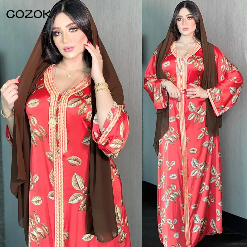 

woman abaya Muslim Arab kaftan dress 2022 Middle Eastern Muslim Women's Arab Dubai Printed Robe Fashion Classic Dress