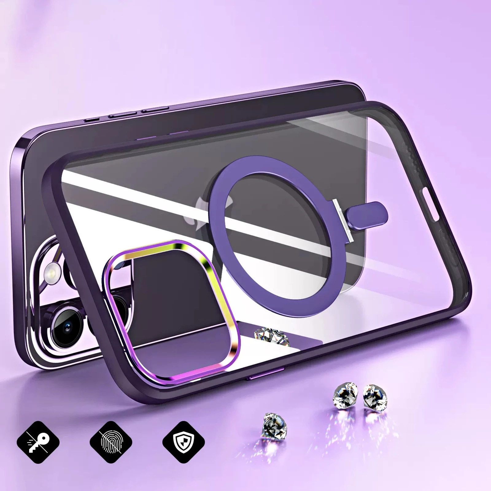 

For iPhone 14 Pro Max Plus Clear Funda Case for Magsafe Wirless Magnetic Case Protective Hard Transparent Kickstand Phone Cover