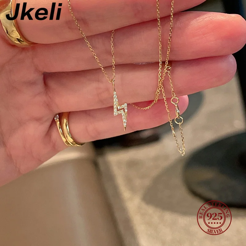 

Jkeli S925 Sterling Silver Shiny Zircon Lightning Pendant Necklace for Women Korea 14K Gold Plated Temperament Jewelry Gift