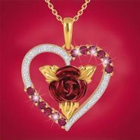 exquisite womens heart shape rose red crystal pendant necklace bridal engagement wedding jewelry romantic valentines day gifts