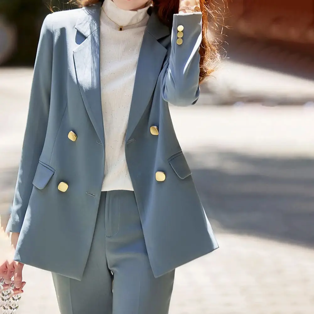 2023 Women Suit Casual Blazer Pantsuit Office Ladies Duble Breasted Formal 2 Pieces Set Female Fashion Trousers Outfits Elegant