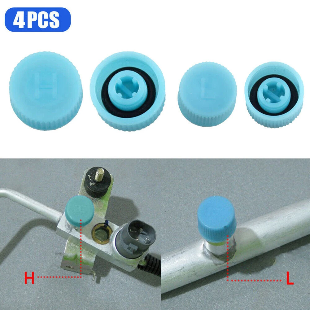 

4 PCS Car Air Conditioner Refrigerant Dust Cover Valve Core Caps High Low Side Port Cap Auto High Low Pressure Caps Accessories