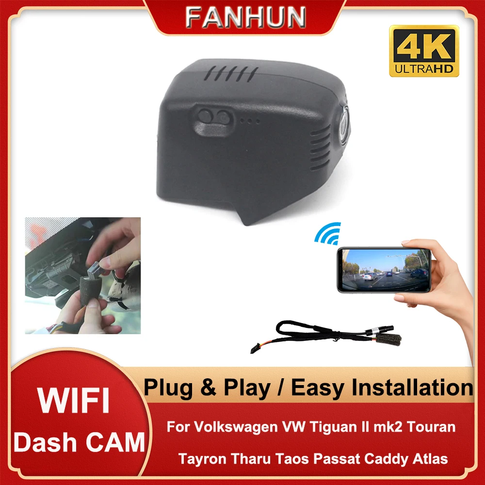 

Автомобильный видеорегистратор 4K 2160P с Wi-Fi, видеорегистратор для Volkswagen VW Tiguan II 2 MK2 Touran Tayron Tharu Taos Passat Caddy Atlas
