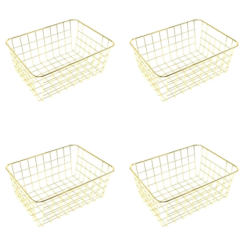 

4X Nordic Style Metal Wire Storage Basket Cosmetic Organizer Holder Office Desk Toiletry Collection Bathroom Shelf-Gold