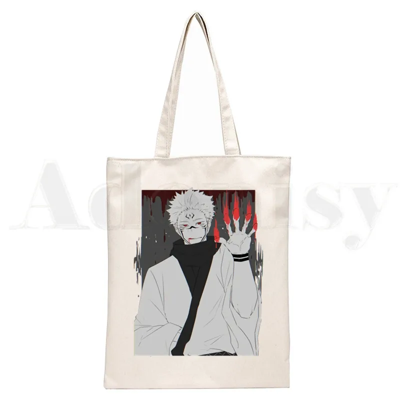 Japanese Anime Jujutsu Kaisen Yuji Itadori Handbags Cloth Canvas Tote Bag Shopping Women Reusable Shoulder Shopper Bags Bolsas