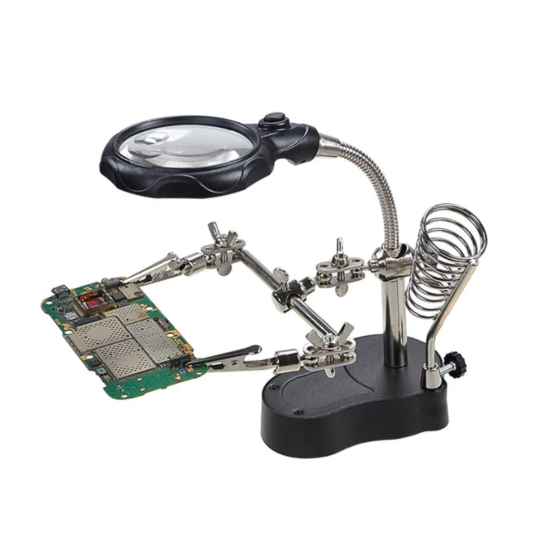 

Подставка для паяльника со светодиодным зажимом и увеличительным стеклом