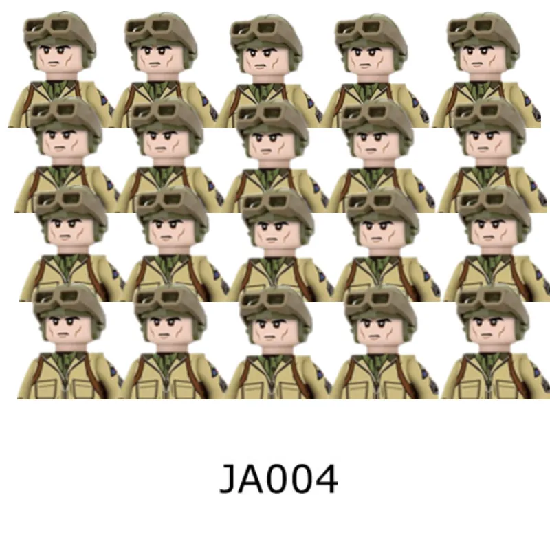 

WWII US Army Building Blocks Military JA003-008 Western Front Soldier Figures Four Sided Printing Helmet Moc Assemble Kids Toys