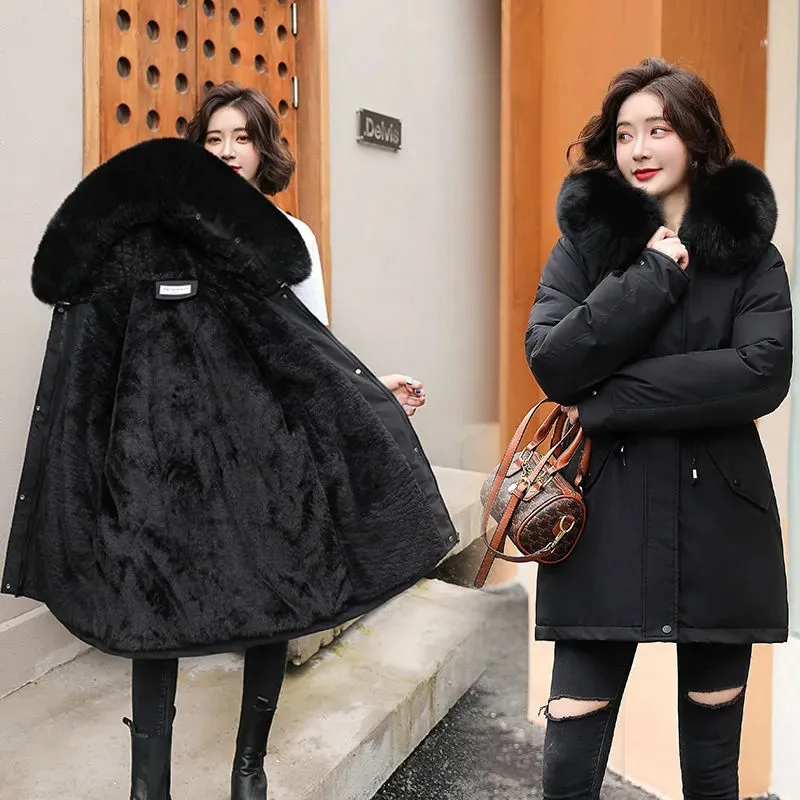 New Winter Jacket Women Parka Fashion Long Coat Wool Liner Hooded Parkas Slim With Fur Collar Warm Snow Wear Padded Clothes