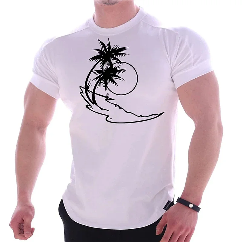 

Men'S T-Shirt Hawaiian T Shirt For Man Trend Male Clothing Coconut Tree Printed Shirts Summer Sports Tees Oversized Short Sleeve