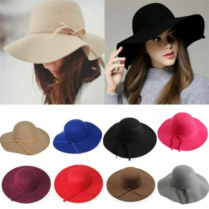 

Fashion Casual Fedora Cap Wide Brimmed Dome Hats for Women High Quality Autumn and Winter Wool Floppy Ladies Black Cloche Hat