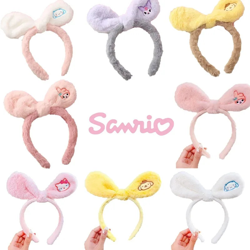 

Женская повязка для волос с бантом pompompompurin Cinnamoroll, плюшевая Милая повязка для волос для мытья лица, милые аксессуары для волос Kuromi My Melody