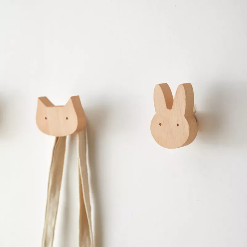 

2023NEW New Wooden Hook Creative Nordic Cute Animal Hook Wall Hanging Coat Hook Home Decoration Solid Wood Hook Kitchen Accessor