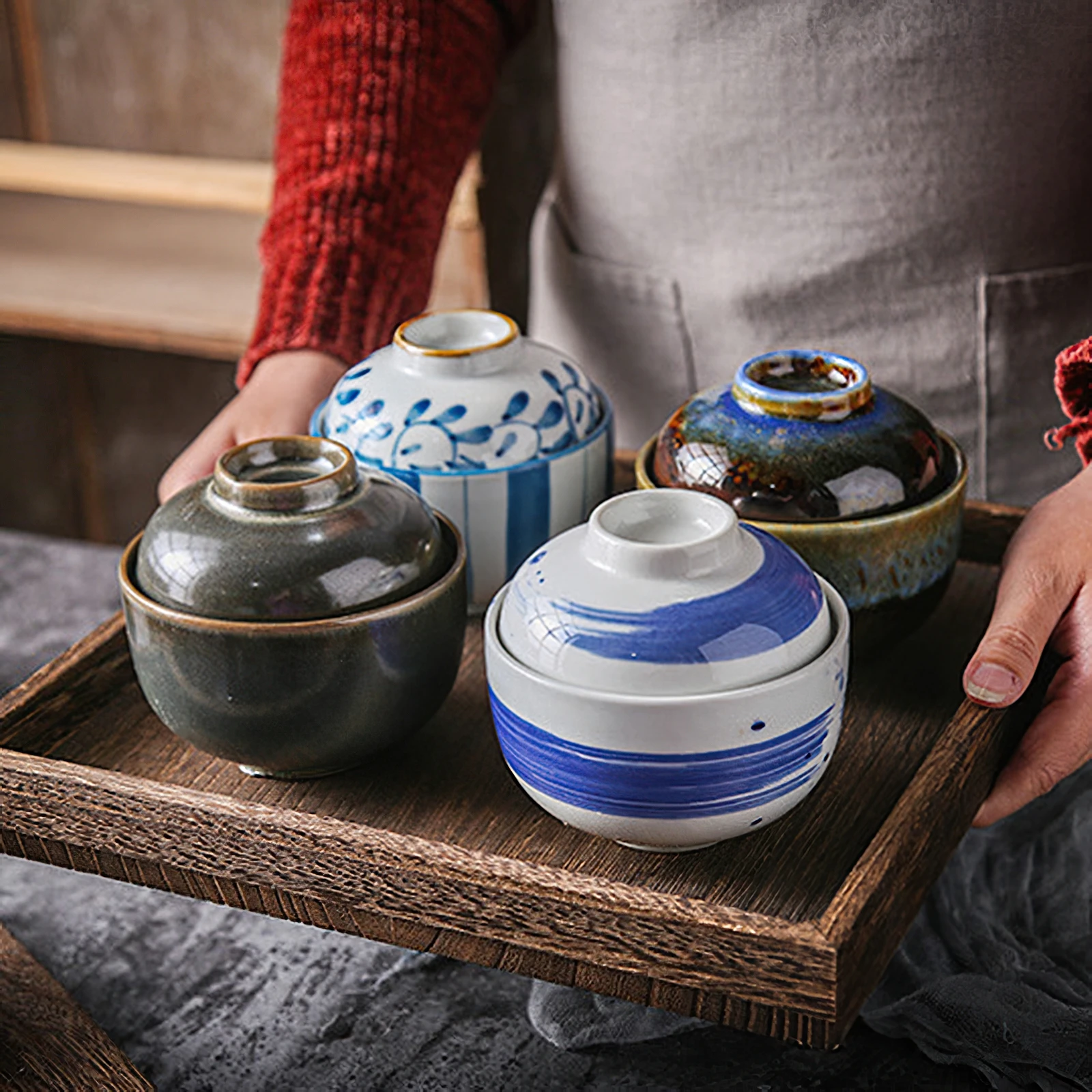 

Ceramic Stew Pot Japanese Soup Bowl with Lid 230ML Stew Cup Tableware Egg Cup Household Kitchen Supplies Eco-friendly Snack Bowl