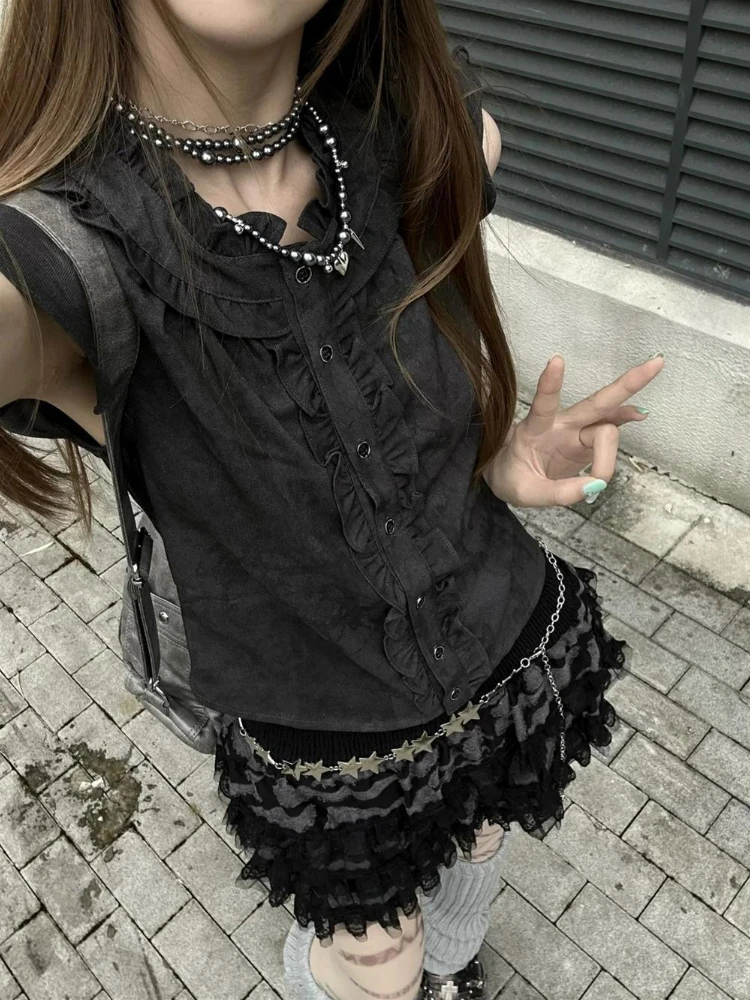 Готические повседневные тонкие черные футболки без рукавов для женщин Хепберн в