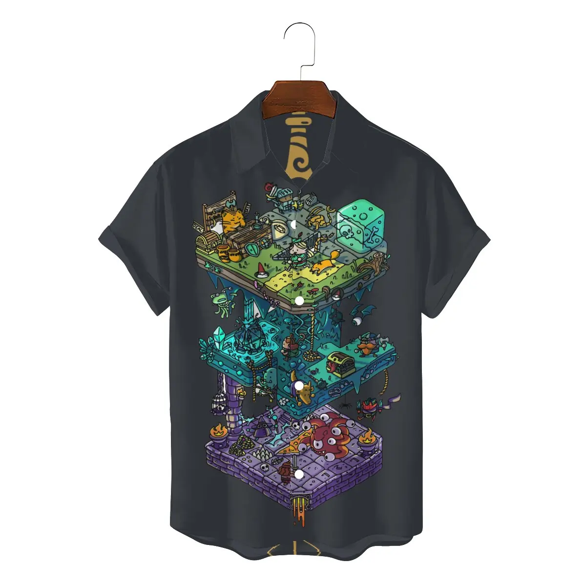 

DnD Game Creative Hawaii Shirt for Men Isometric Square Collar 3D Shirt Personalize Birthday Gifts OutdoorWear