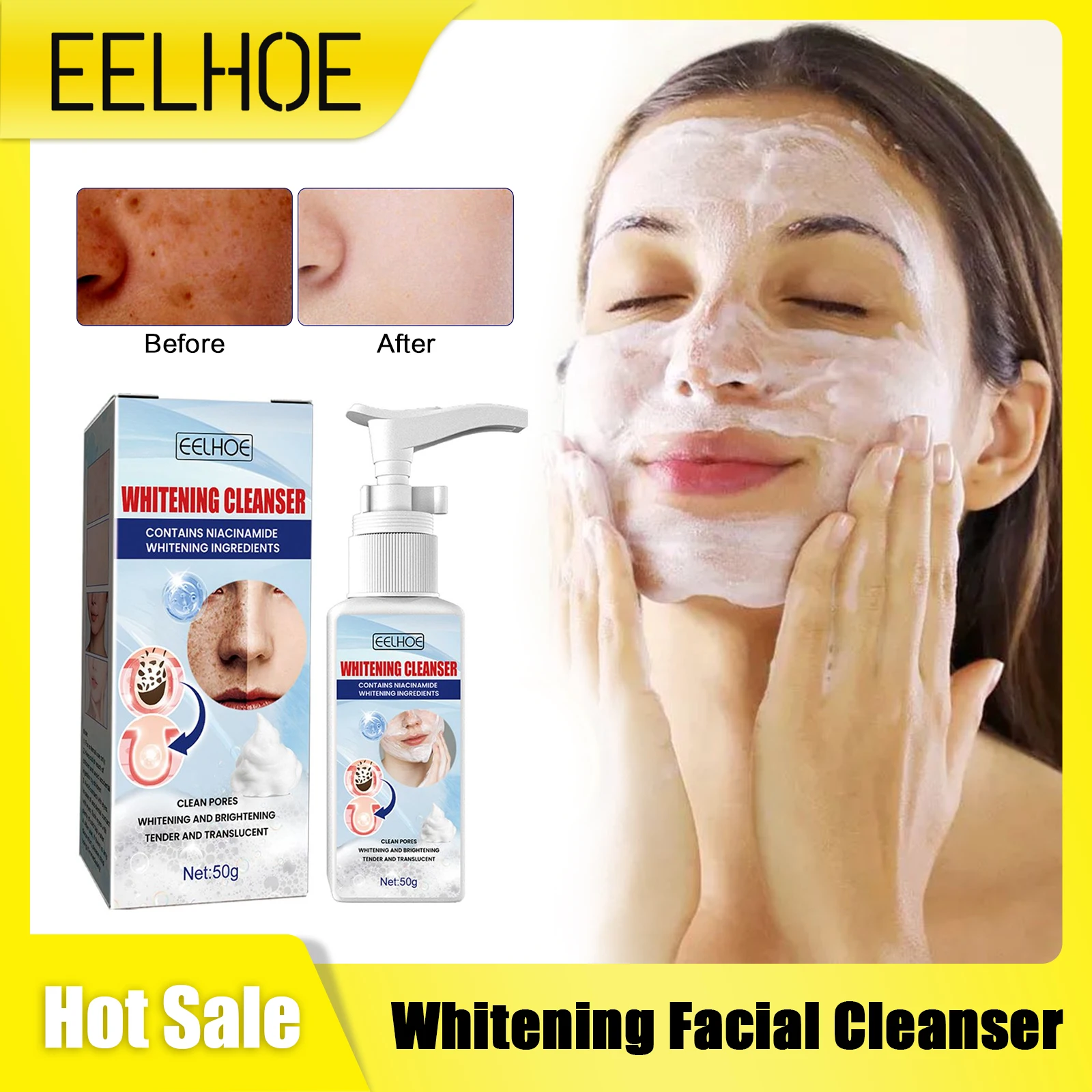 

Whitening Facial Cleanser Brighten Skin Tone Refreshing Fade Spot Chloasma Removal Whitening Smooth Deep Cleaning Foam Face Wash