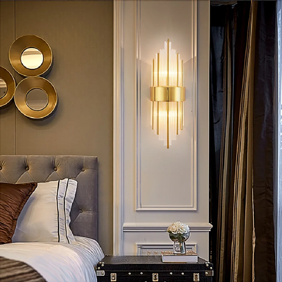 

Новый Постмодернистский роскошный светодиодный светильник, Хрустальная настенная лампа, блеск, домашний декор для спальни, шкафа, светильн...