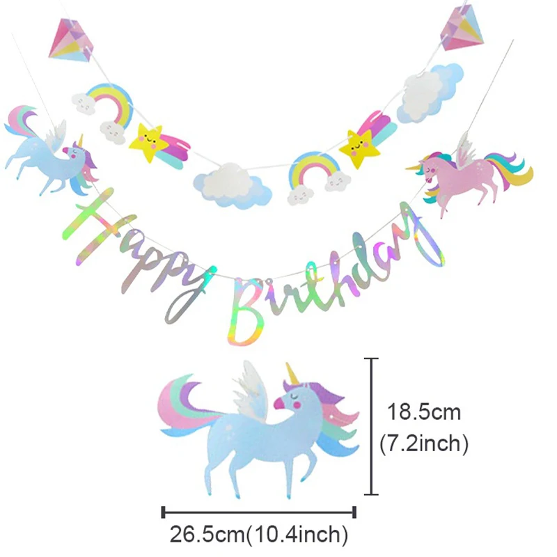 

1x Unicorn Party Happy Birthday Paper Banner Hanging Garland Flag Unicorn Theme Kids 1st Birthday Party Decorations