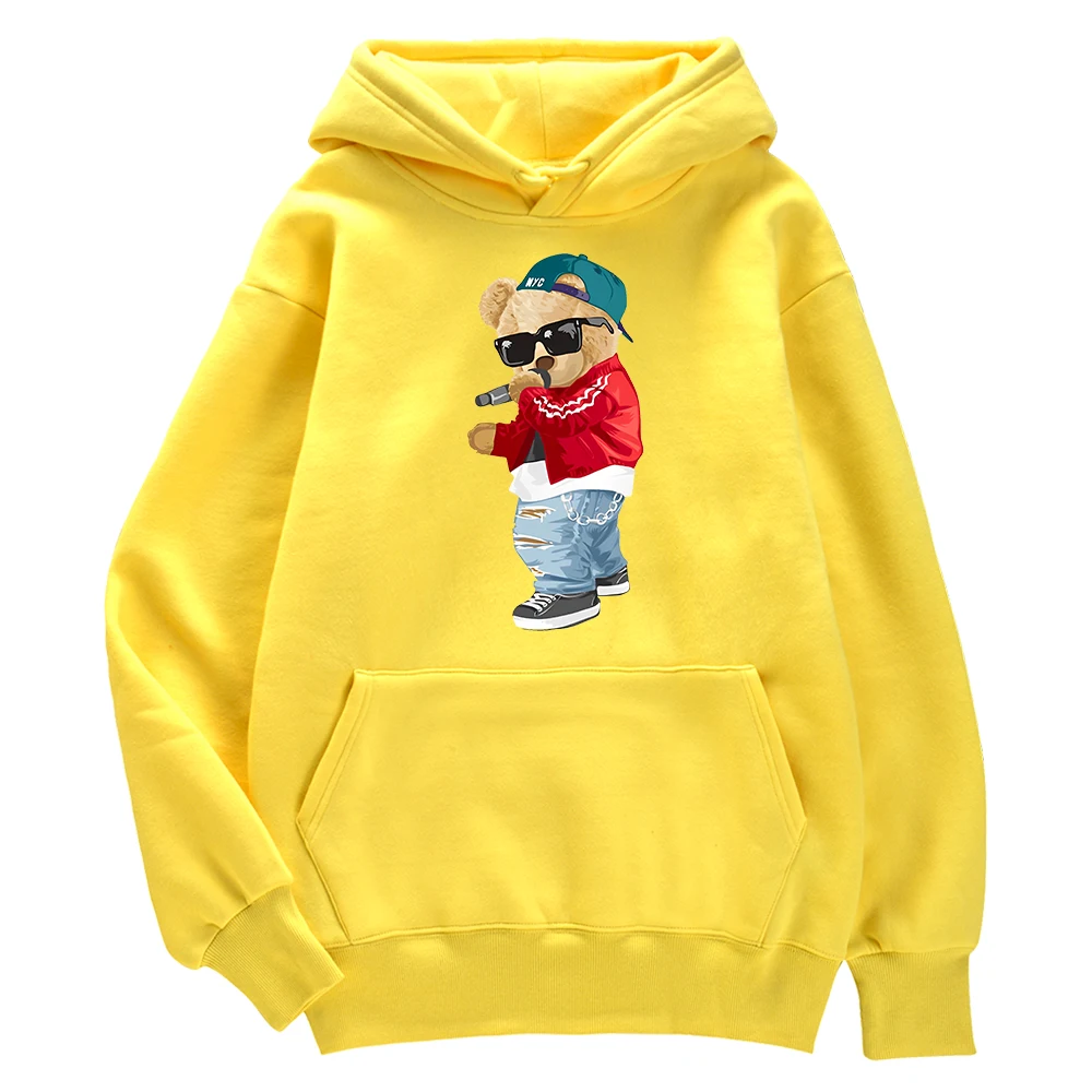 

Singing Bear Print Sweatshirt Men Streetwear Solid Long Sleeves Fashion Loose Sportswear Graphic Tight Versatile Sweatshirts