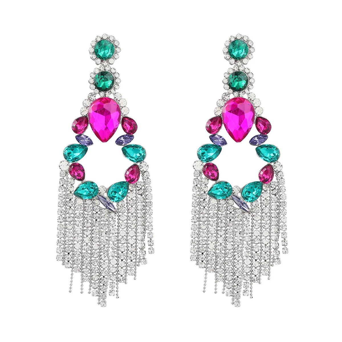 

New luxury rhinestone crystal long tassel earrings for women's bridal party jewelry gifts with drooping earrings