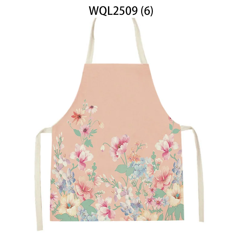 

Fresh Simple Floral Pattern Linen Sleeveless Hand Rub Waist Apron Adult Home Decoration Kitchen Cleaning Tools Tablier Cuisine