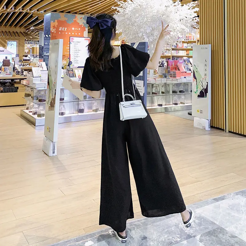 Women Sexy Off Shoulder Romper Vintage Office Lady Overall 2023 Harajuku Casual Loose Solid Long Jumpsuit for Woman Q33