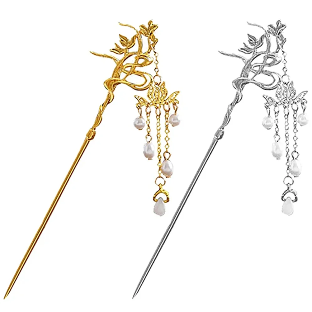 

2Pcs Chinese Flower Hair Stick Hanfu Pearls Tassel Hair Pin Wedding Hair Clips