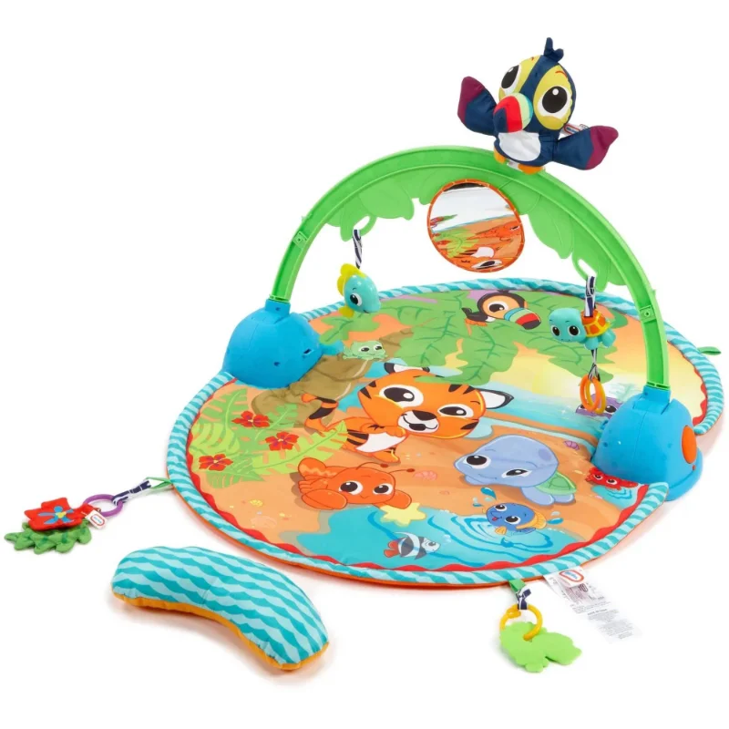 

Baby Vibrations Deluxe Activity Gym Four Hanging Toys and Movable Mirror Music and Nine Different Sounds Bed Frame