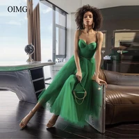 oimg simple a line green tulle prom dresses spaghetti straps sweetheart crystal sash tea length party homecoming formal gowns