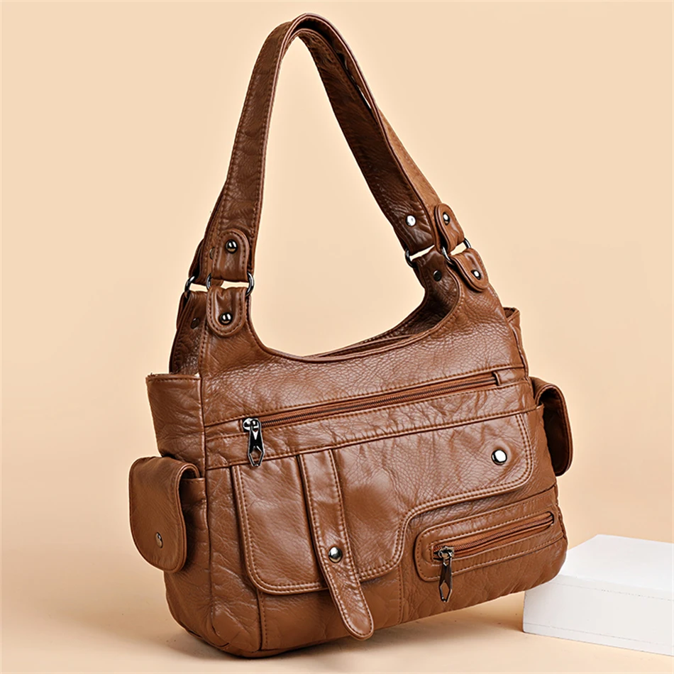 

Fashion Women Bag Brand Soft PU Leather Handbags Luxury Designer High Quality PU Leather Shoulder Bag Multi-layer Small Tote New