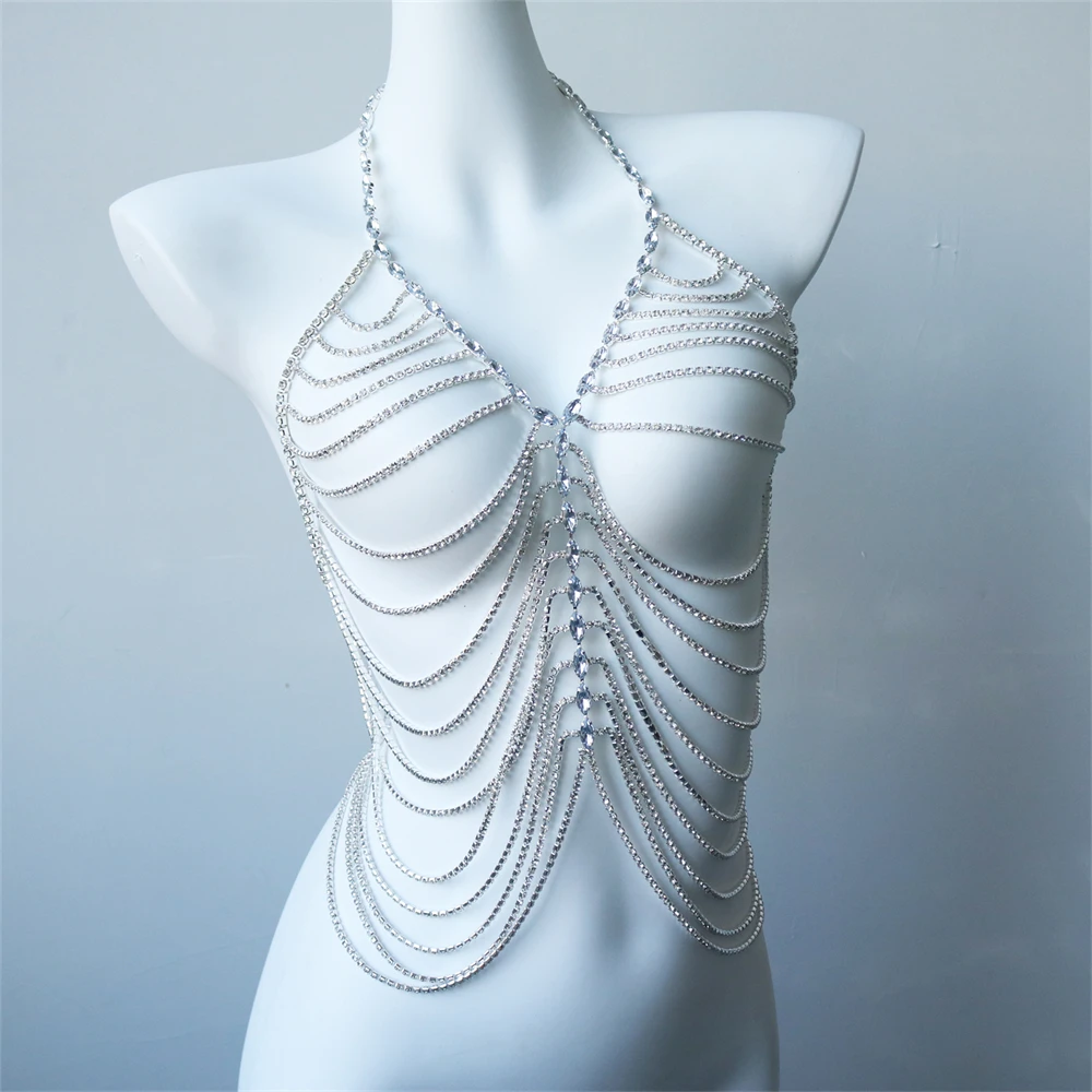 Блестящая цепочка для груди с кристаллами и кисточками ювелирные изделия