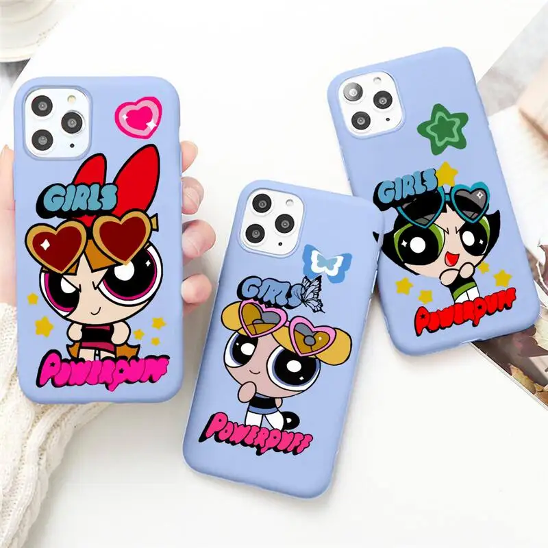 Купи A Cute Cartoon Powerpuff Girls Phone Case For iPhone 14 Plus 13 12 Mini 11 Pro Max X XR XS Candy Purple Silicone Cover anime за 120 рублей в магазине AliExpress