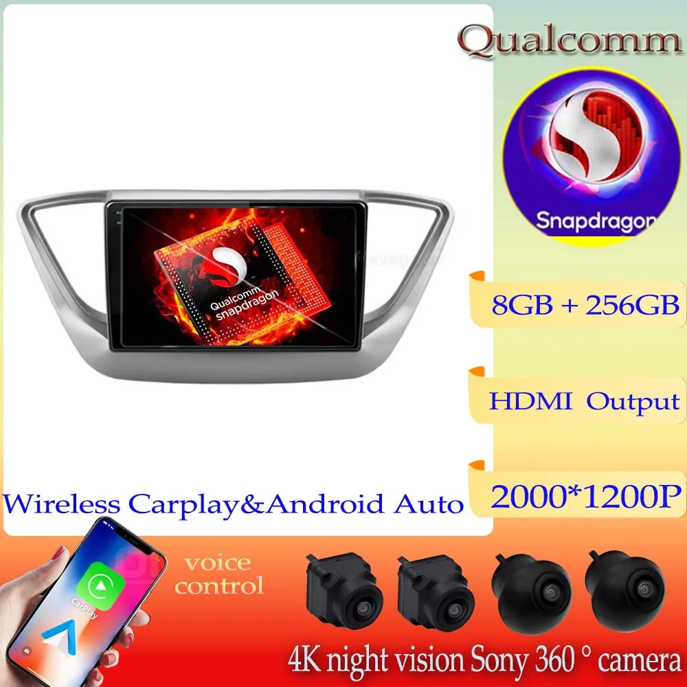 

Автомобильный Dvd мультимедийный плеер Qualcomm Snapdragon Android13 GPS для Hyundai Solaris 2 2016 2017 2018 Verna стерео головное устройство 2DIN