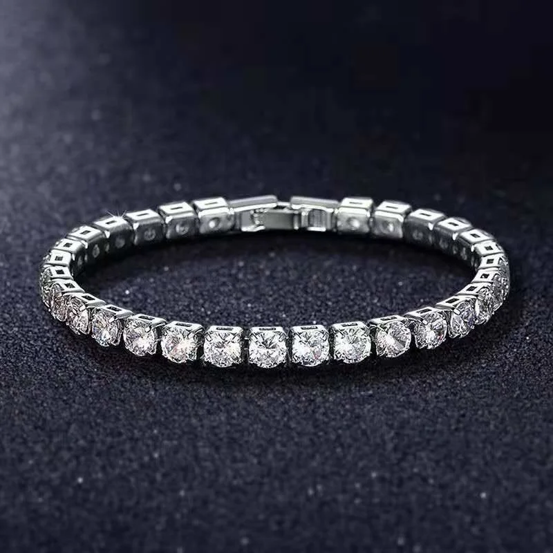 

S925 Sterling Silver Fashion Versatile Simple Style Mozan Full Diamond Bracelet Temperament Girl Gift for