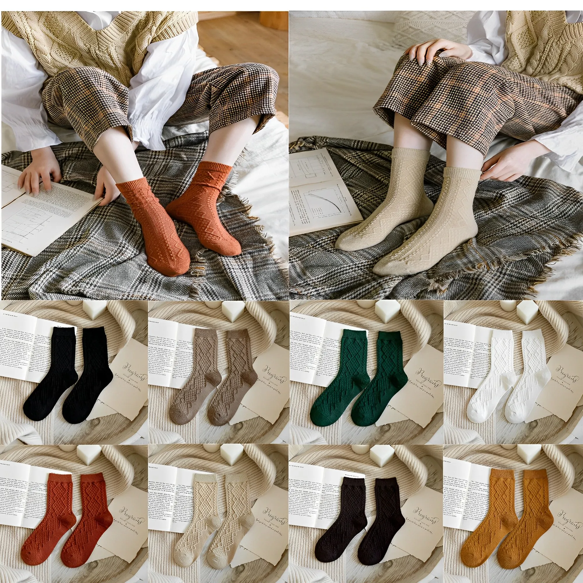 

1 Pair Solid Women Socks Classic Simple Winter Wool Thick Warm Breathable Elastic Force Fashion Casual Mid Socks