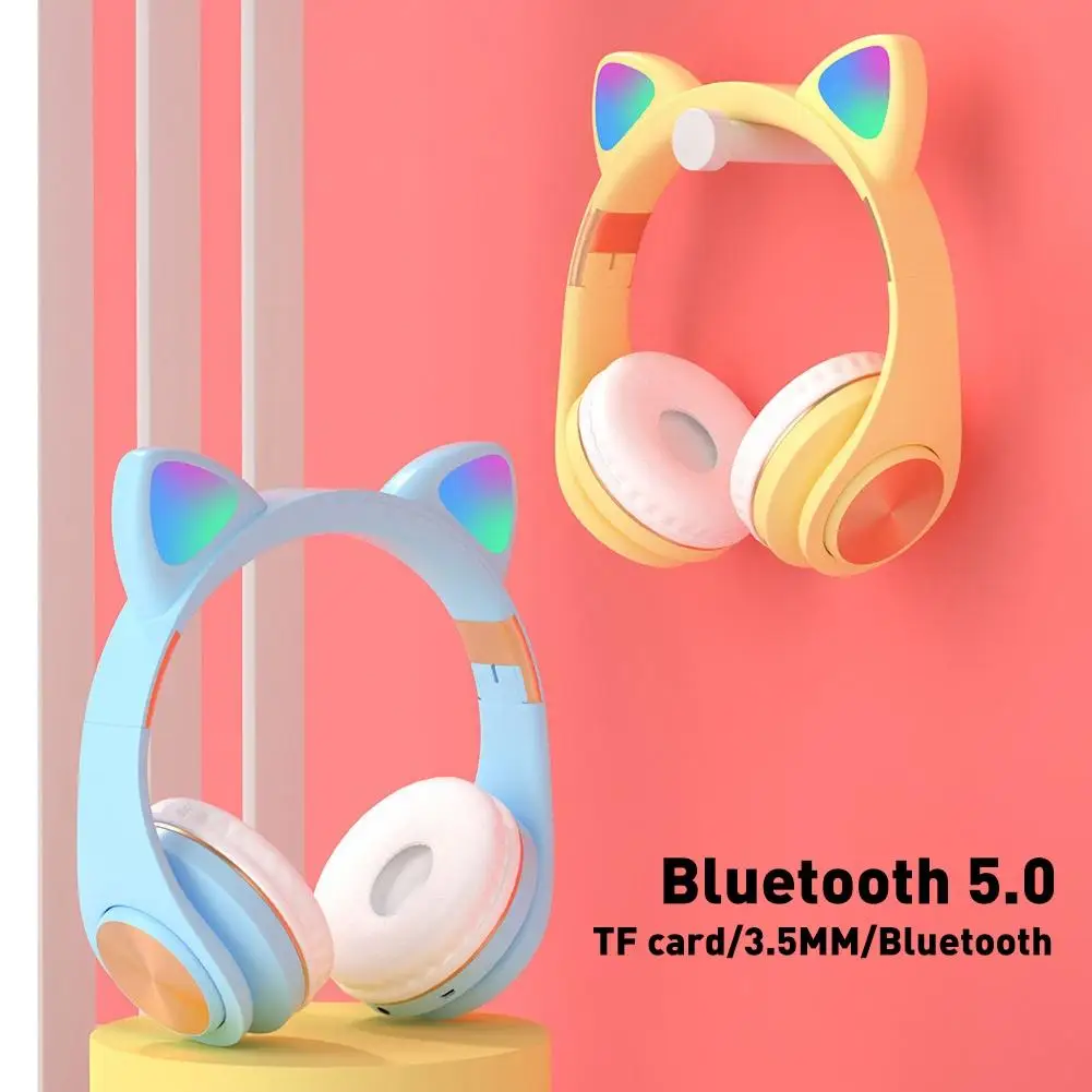 

Симпатичная Беспроводная Bluetooth-гарнитура 5,0 с светодиодный фоном и светодиодным индикатором, складные стереонаушники с кошачьими ушками