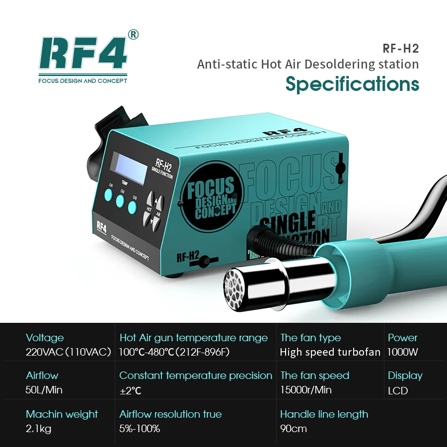 

RF4 1000W Anti-static Hot Air Gun Soldering Station Digital Display For Phone Motherboard IC Automatic Welding Repair Tool