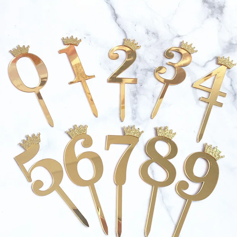 

Golden Crown Number Insert Card Acrylic Dessert Inserts Glitter Birthday Cake Topper Cupcake Decoration Plugins Party Supplies