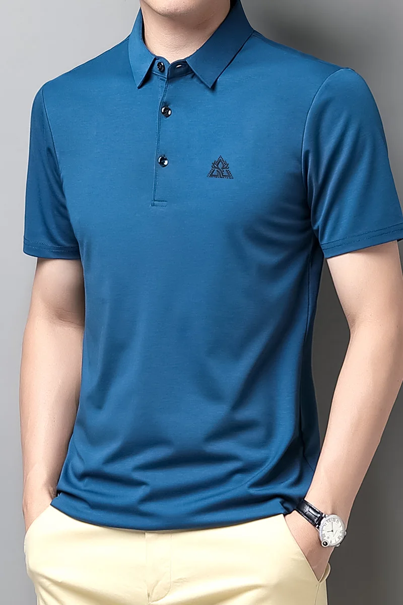 

Мужская однобортная рубашка-поло с коротким рукавом, в полоску